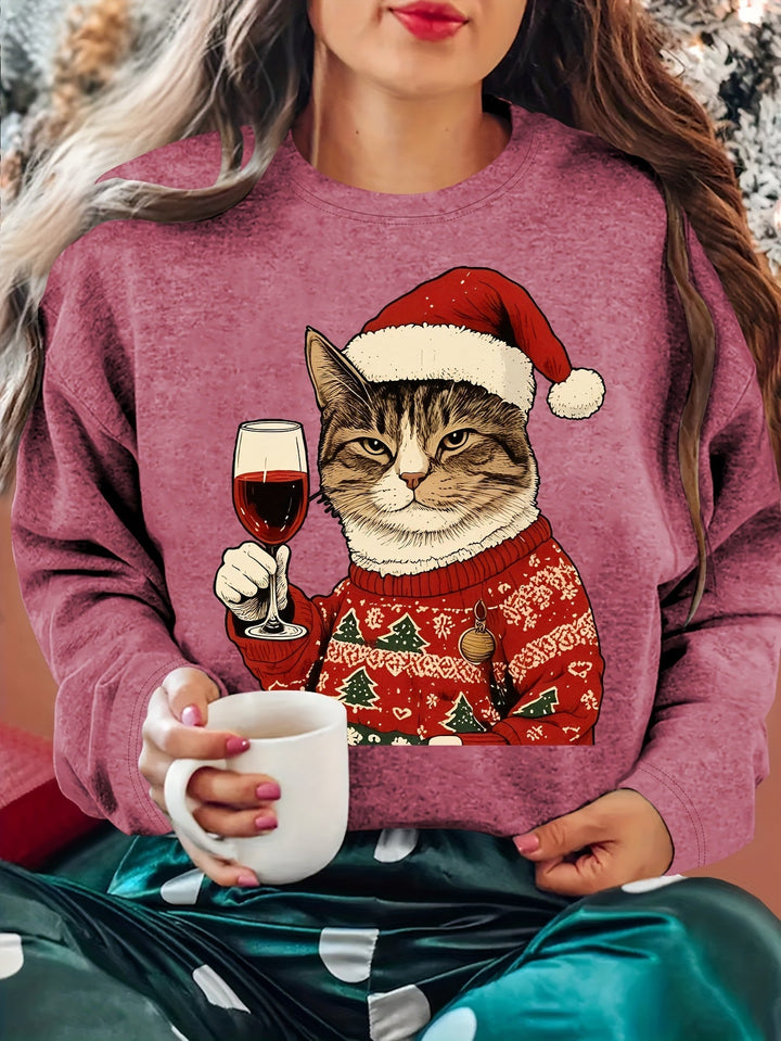 Vera | Christmas Sweaters Women Relaxed Fit Cat Print Sweatshirt
