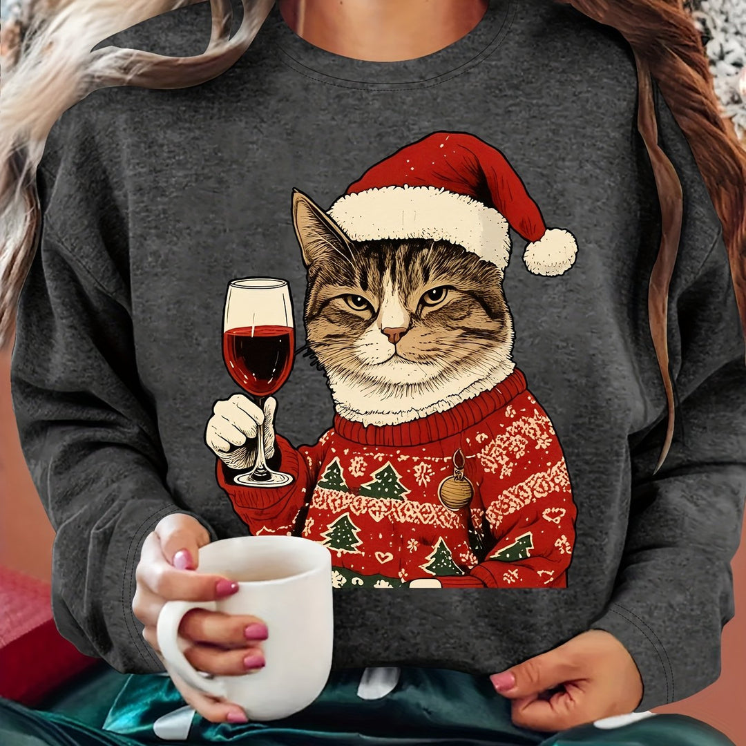 Vera | Christmas Sweaters Women Relaxed Fit Cat Print Sweatshirt