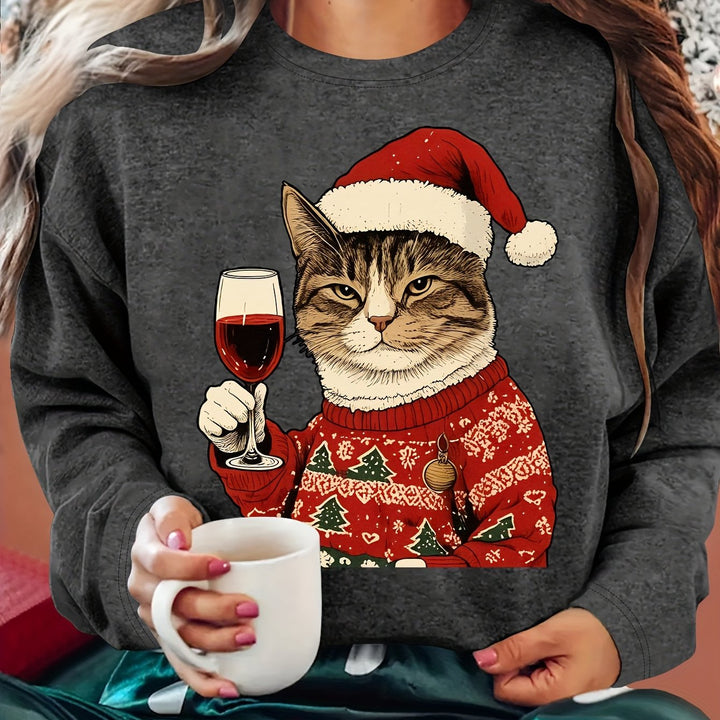 Vera | Christmas Sweaters Women Relaxed Fit Cat Print Sweatshirt