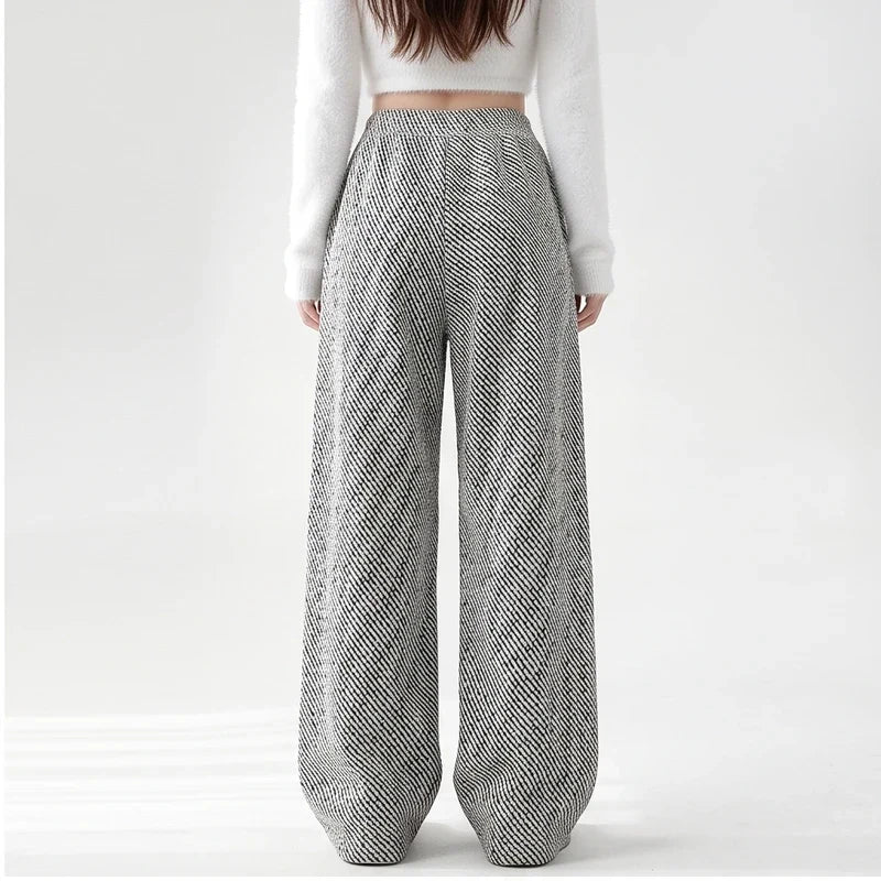 Ruby | Womens Pull-On Herringbone Wide-Leg Pants