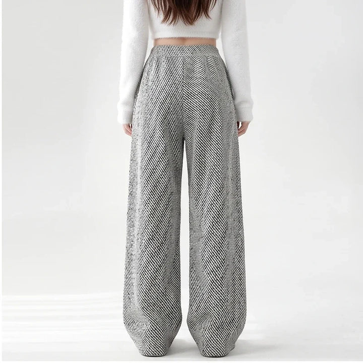 Ruby | Womens Pull-On Herringbone Wide-Leg Pants