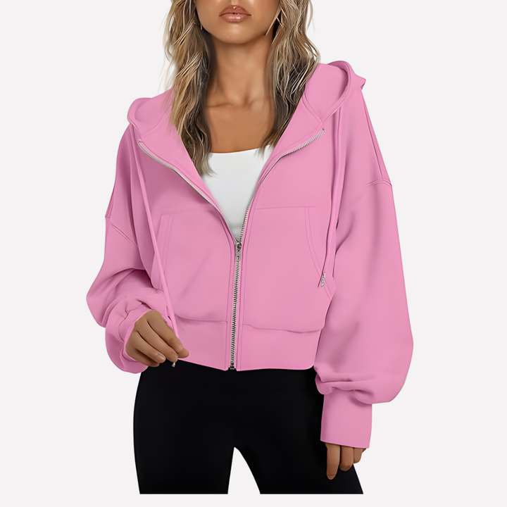 Shelby | Zip Up Cropped Long Sleeve Relaxed Hoodie