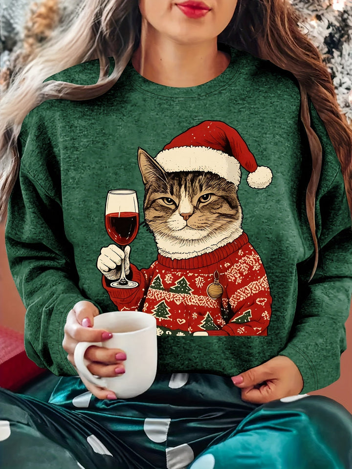 Womens cat print relaxed christmas sweatshirt