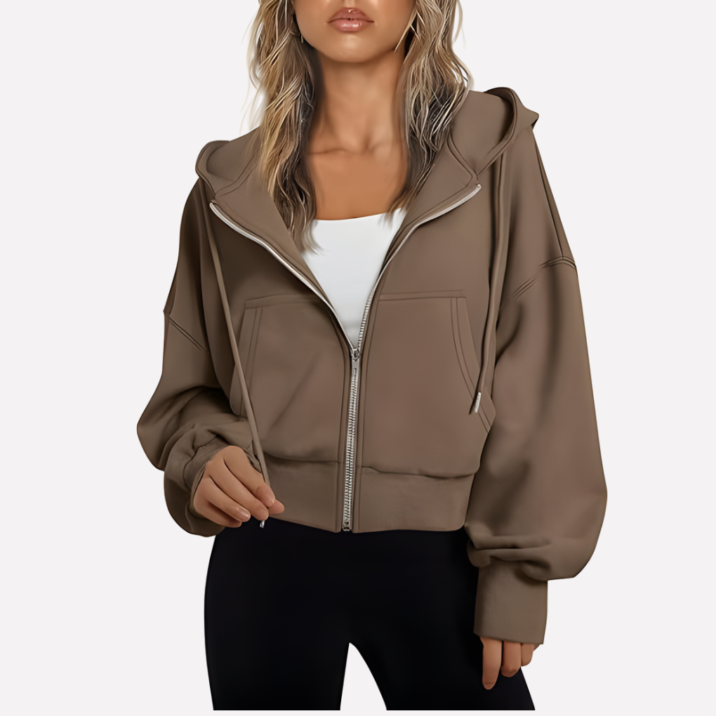 Shelby | Zip Up Cropped Long Sleeve Relaxed Hoodie