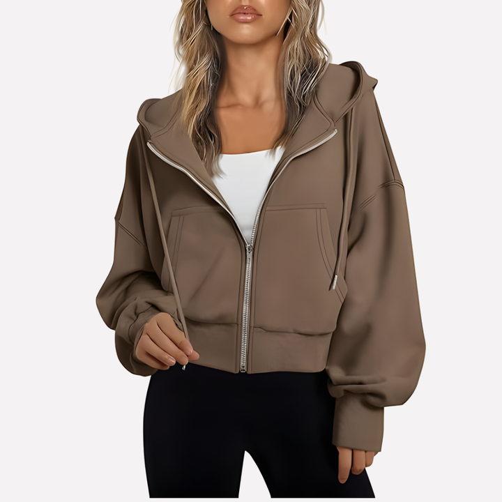 Shelby | Zip Up Cropped Long Sleeve Relaxed Hoodie