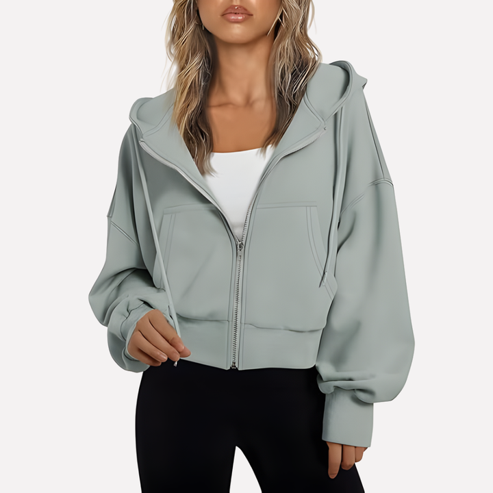 Shelby | Zip Up Cropped Long Sleeve Relaxed Hoodie