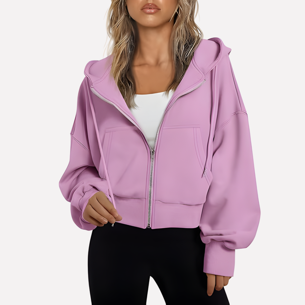 Shelby | Zip Up Cropped Long Sleeve Relaxed Hoodie