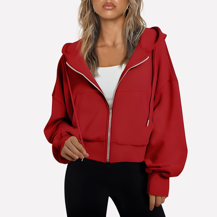 Shelby | Zip Up Cropped Long Sleeve Relaxed Hoodie