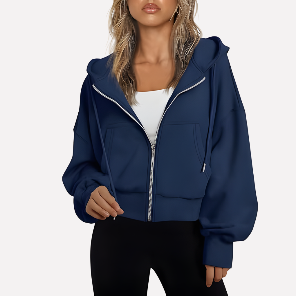 Shelby | Zip Up Cropped Long Sleeve Relaxed Hoodie