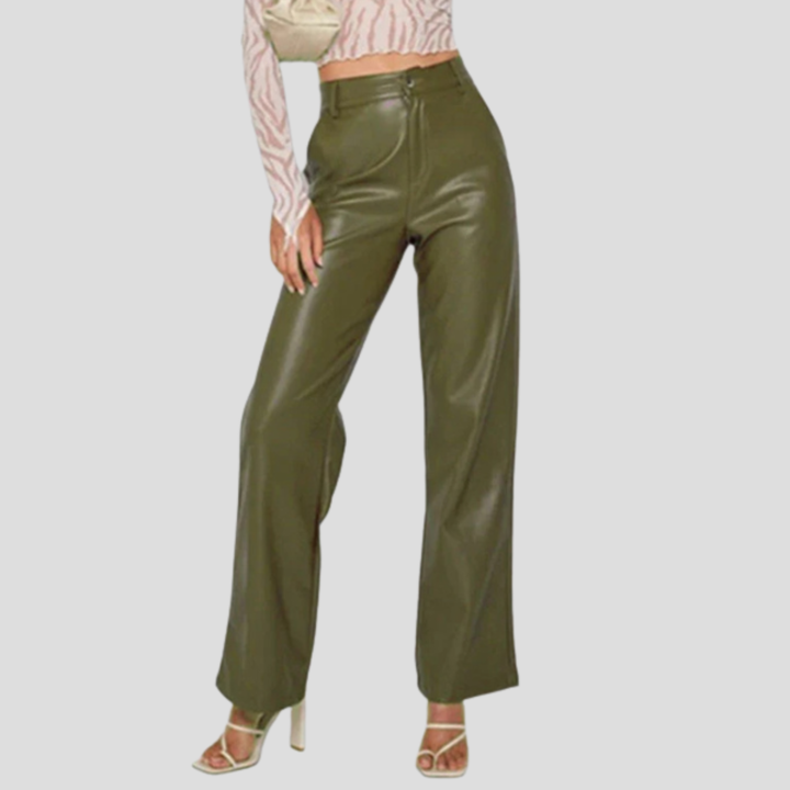 Womens wide leg faux leather pants, view 4