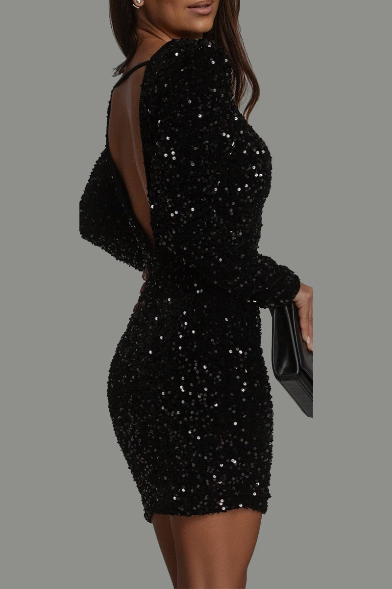 Eve womens sequin long sleeve mini dress