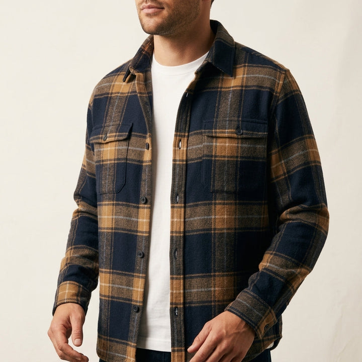 Mens plaid flannel shirt jacket, view 1