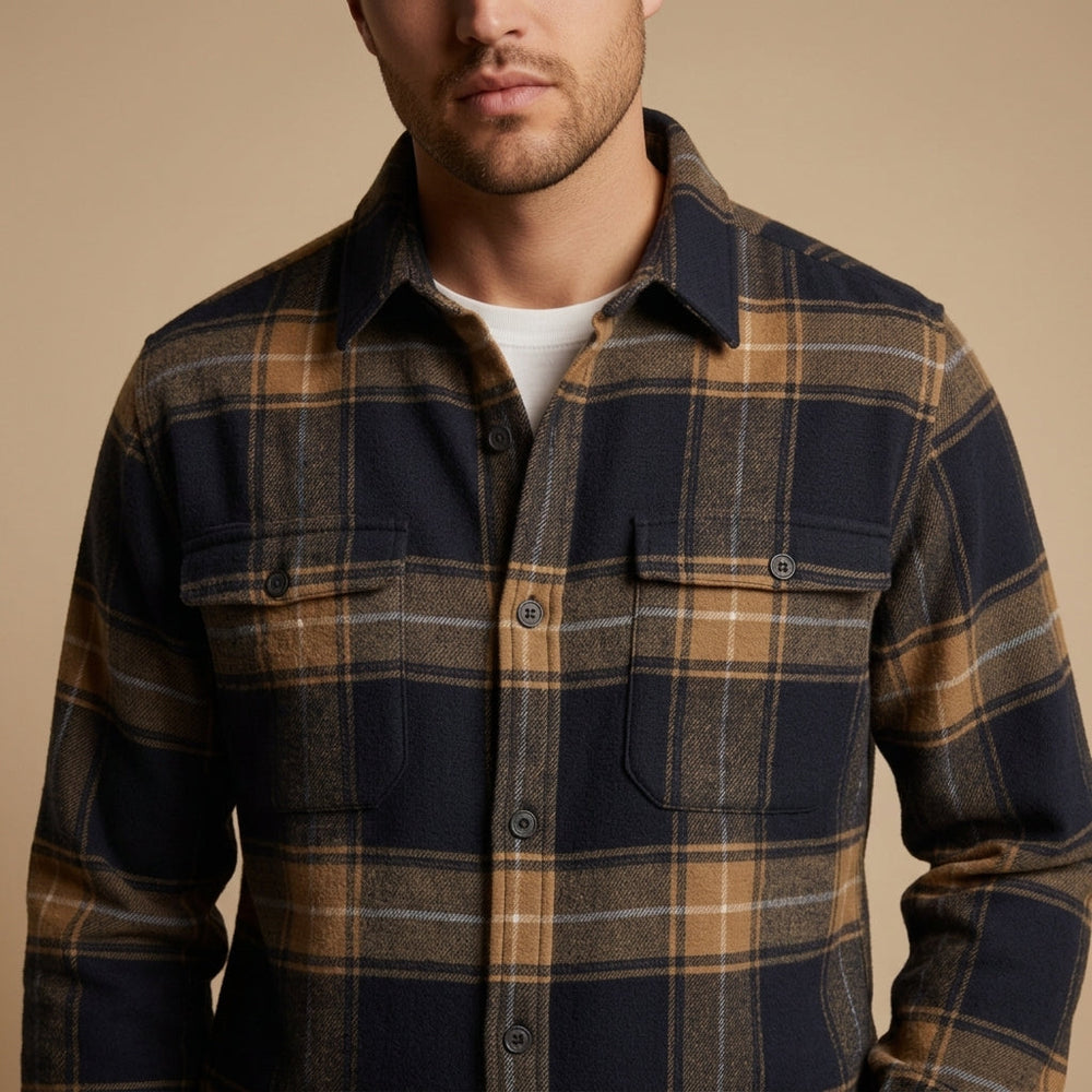 Mens plaid flannel shirt jacket, view 2