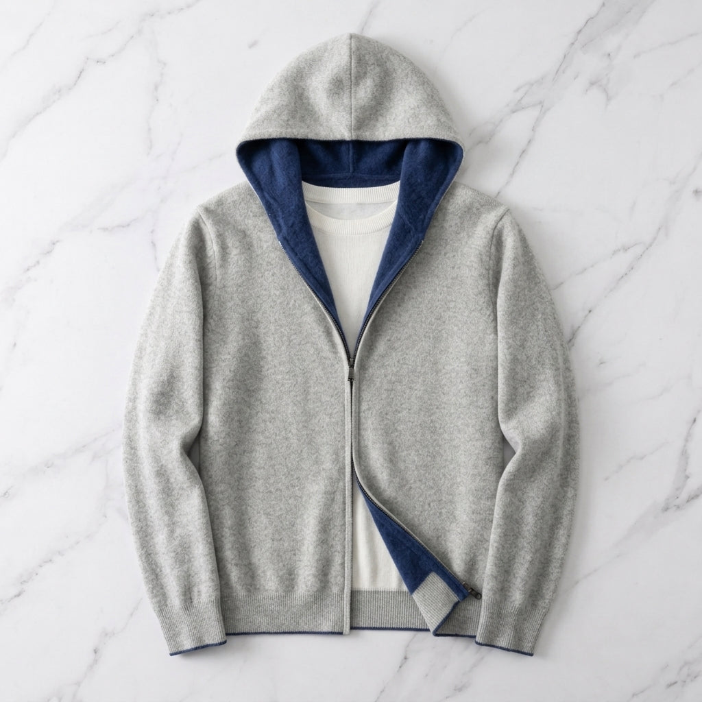 Parker | Hooded Zip Cardigan with Contrast Lining