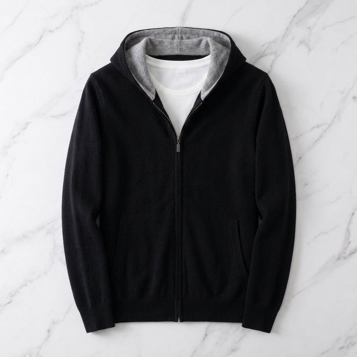 Parker | Hooded Zip Cardigan with Contrast Lining