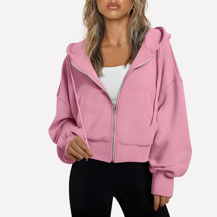 Shelby | Zip Up Cropped Long Sleeve Relaxed Hoodie