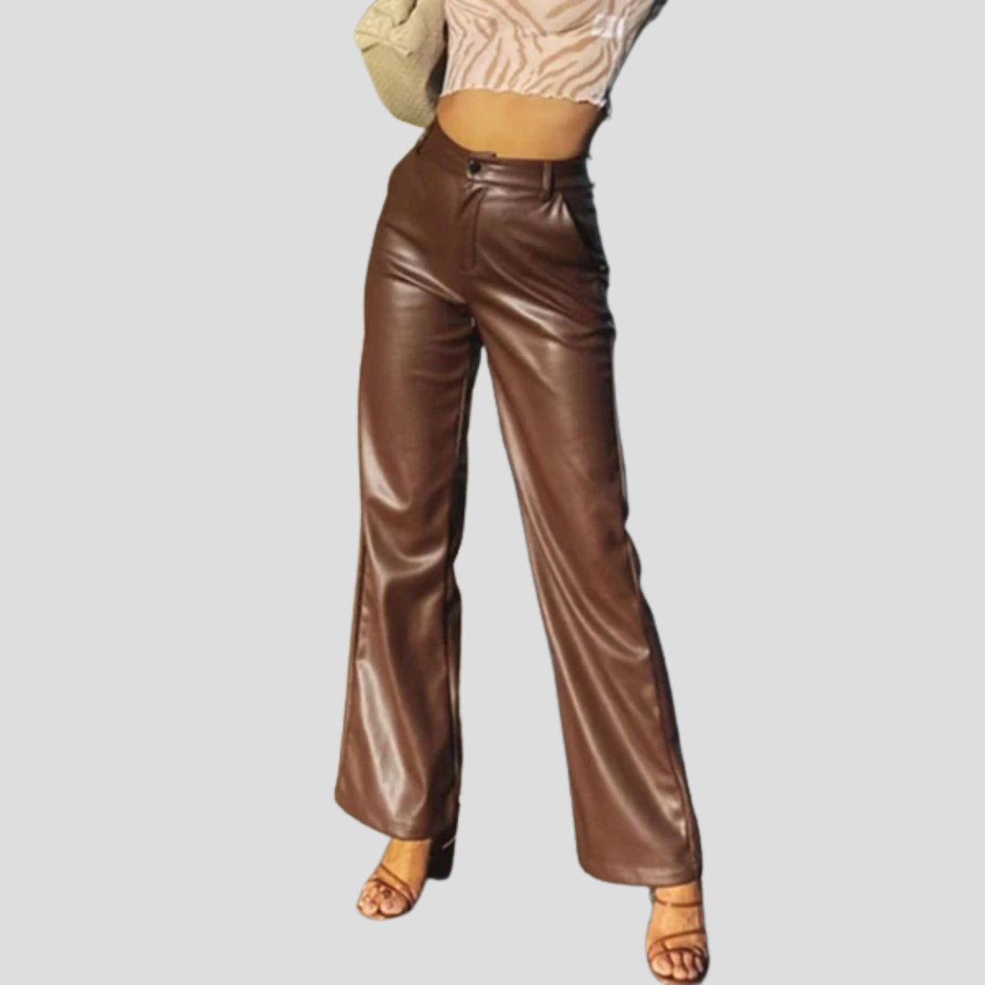 Womens wide leg faux leather pants, view 1