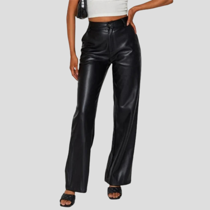 Womens wide leg faux leather pants, view 2