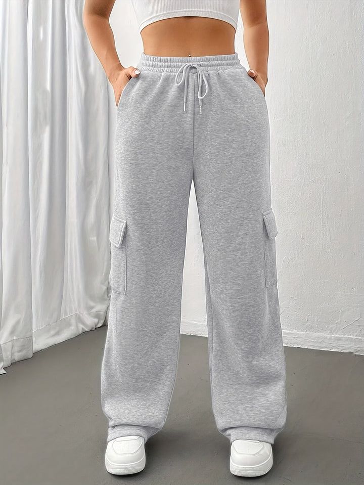 Sutton womens fleece cargo wide leg sweatpants