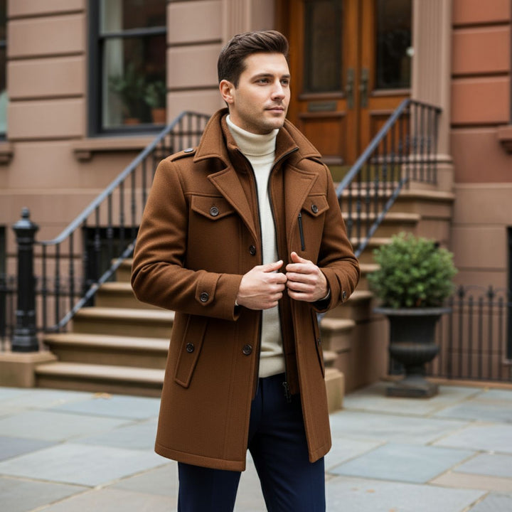 Frank mens fitted wool blend coat