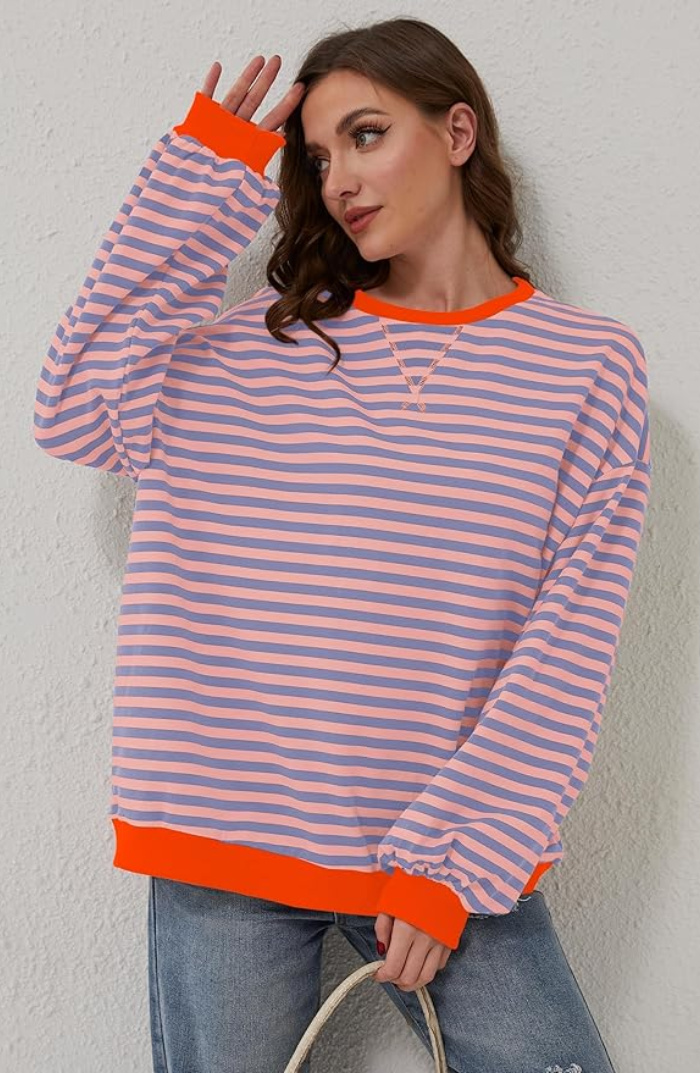 Womens oversized striped sweatshirt, view 3
