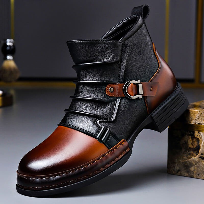 Mens buckle leather ankle boots, view 1