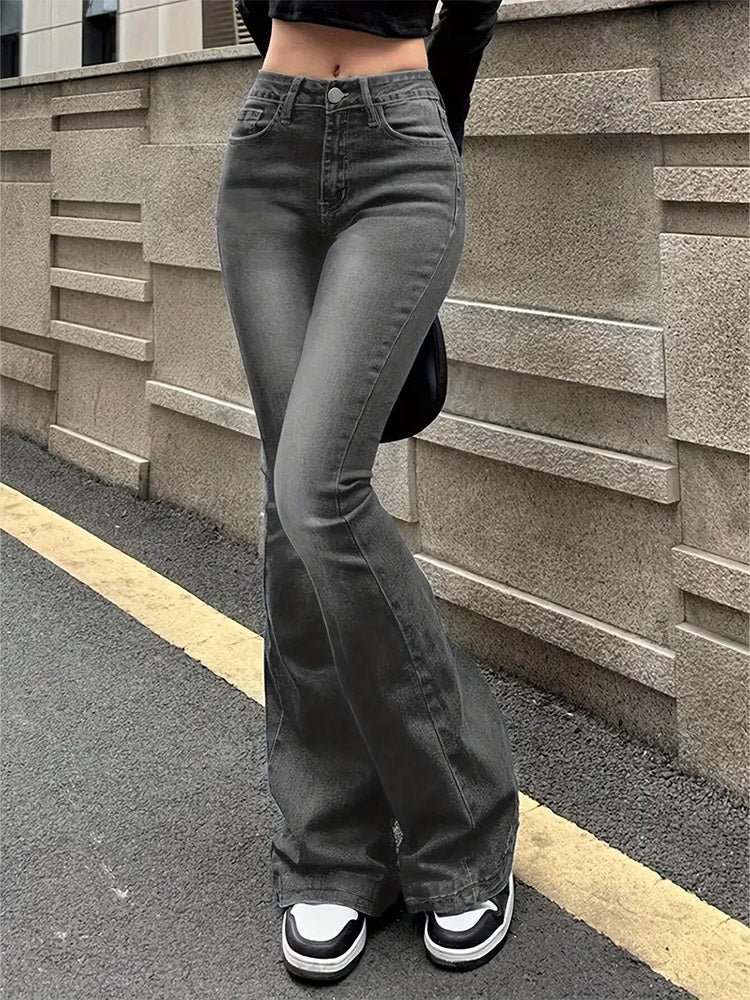 Womens mid-rise flare jeans, view 2