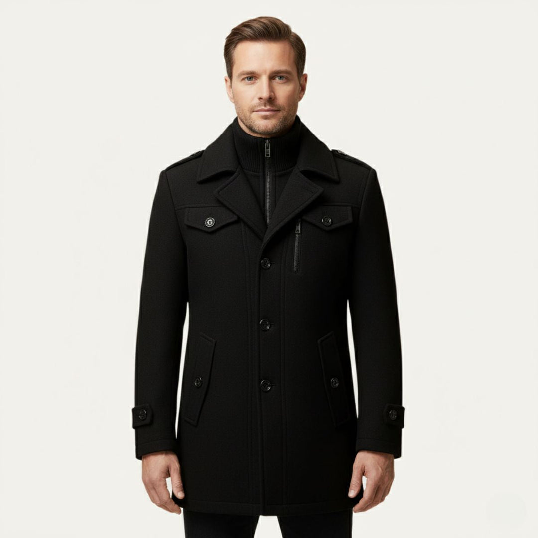 Frank | Mens Fitted Wool Blend Peacoat