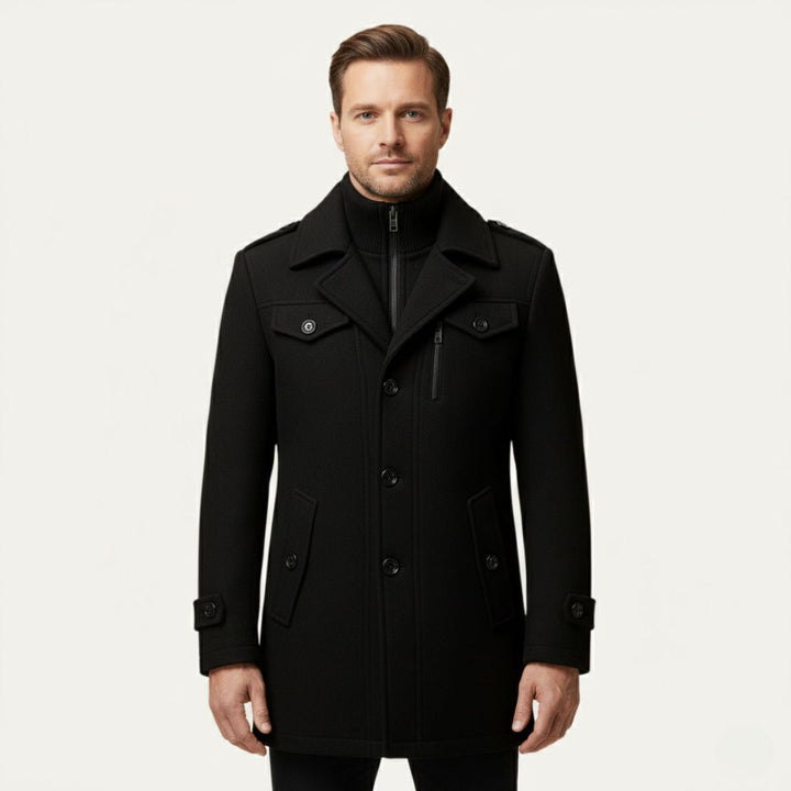 Frank | Mens Fitted Wool Blend Peacoat
