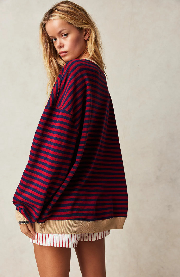 Womens oversized striped sweatshirt, view 2
