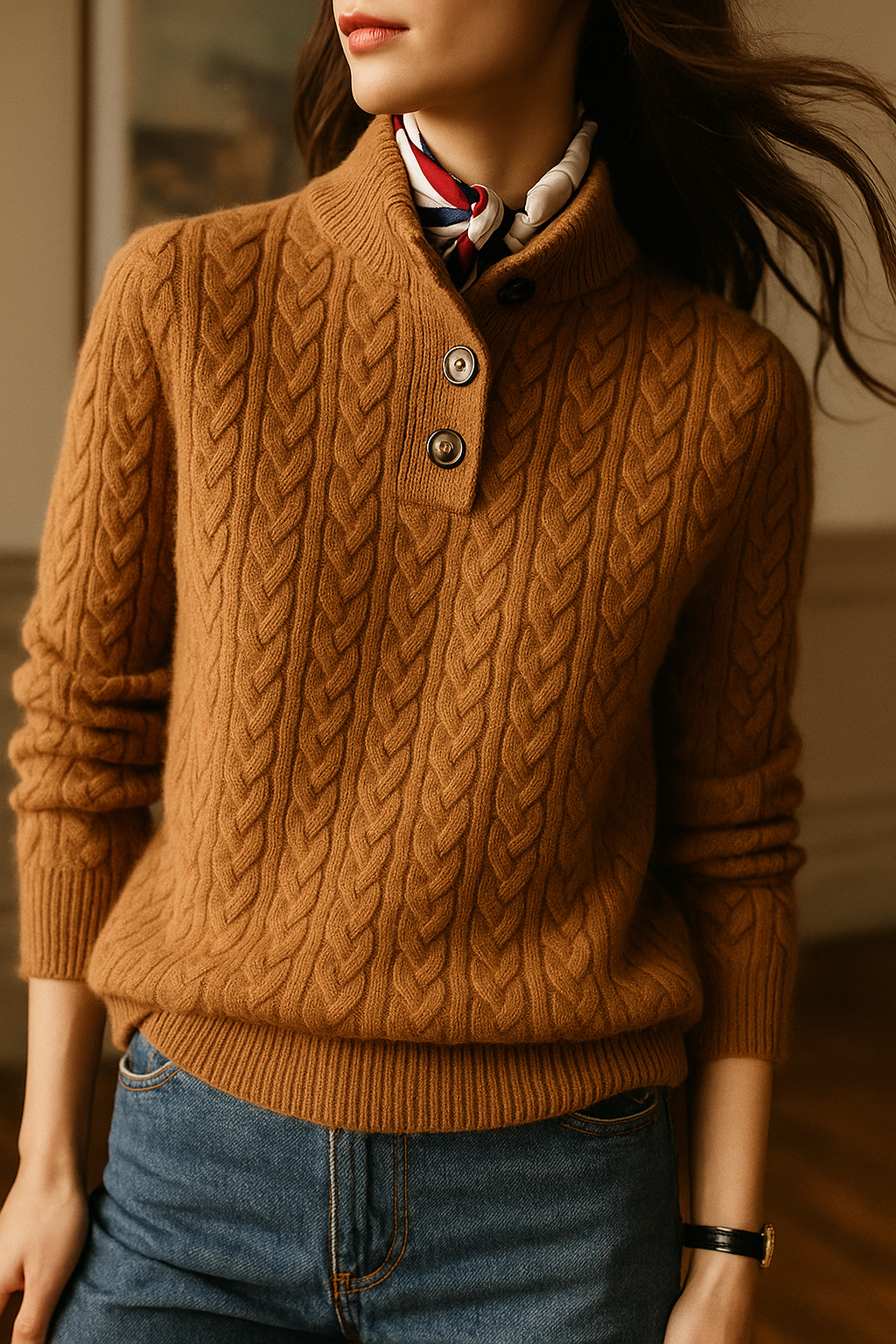 Jade | Cable Knit Button Wool Sweater