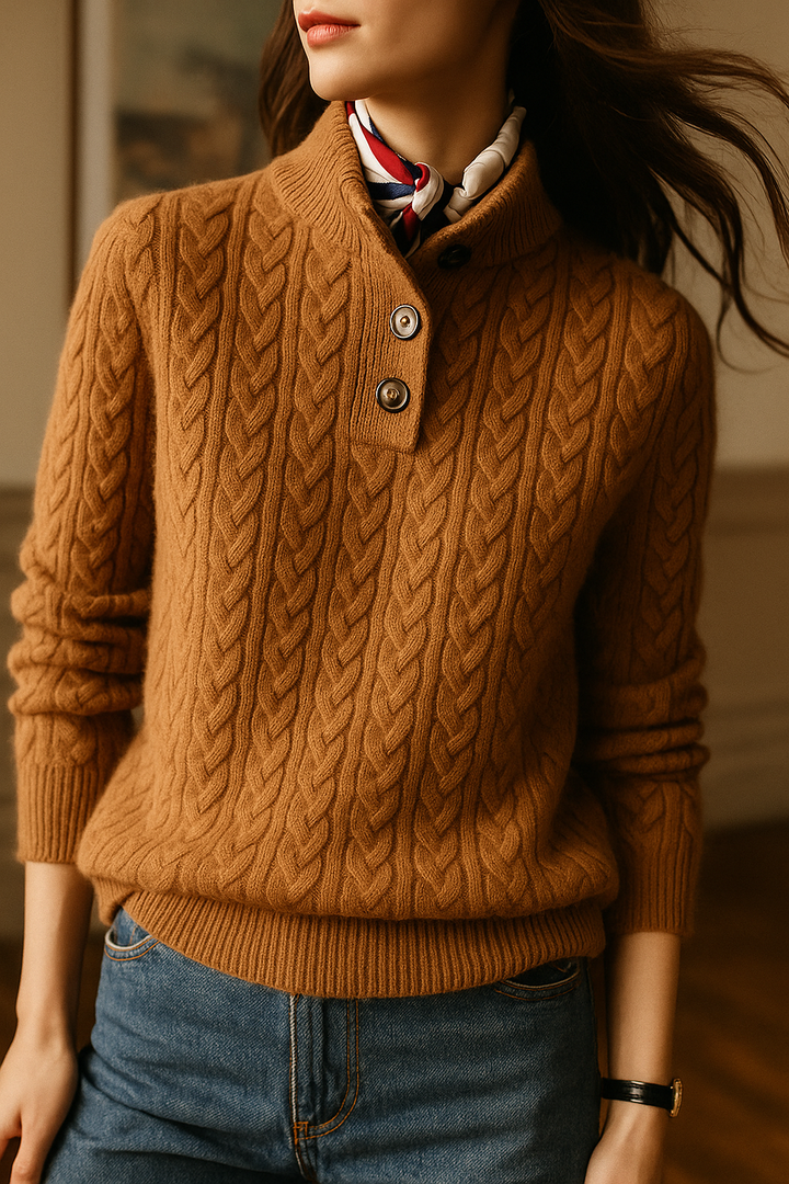 Jade | Cable Knit Button Wool Sweater