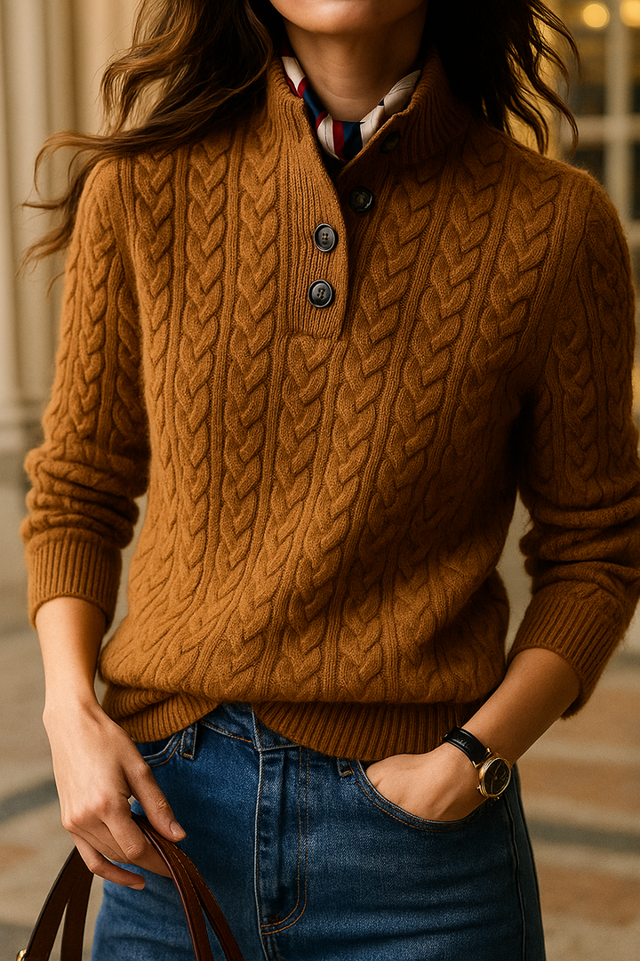 Jade | Cable Knit Button Wool Sweater