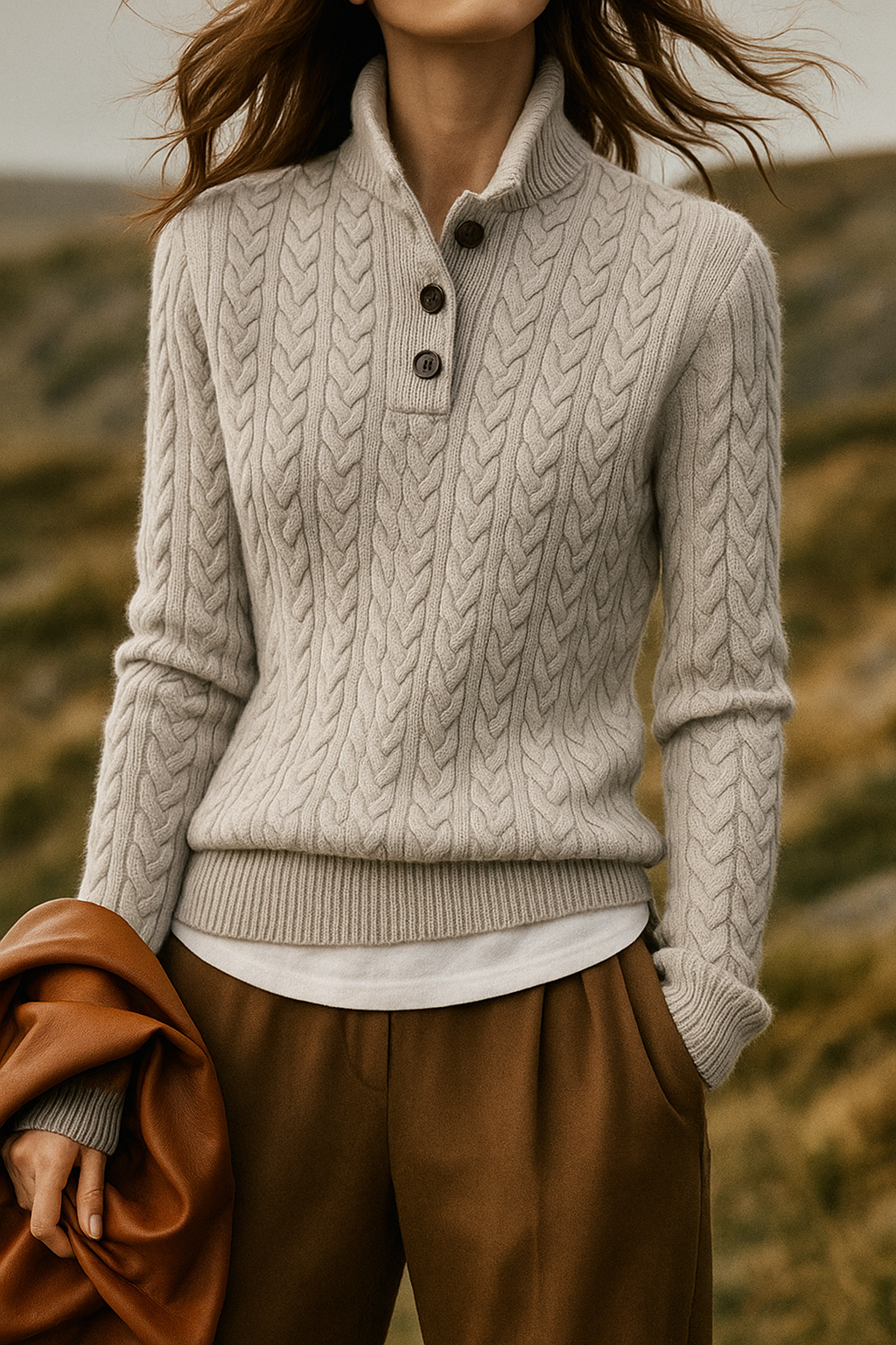 Jade | Cable Knit Button Wool Sweater
