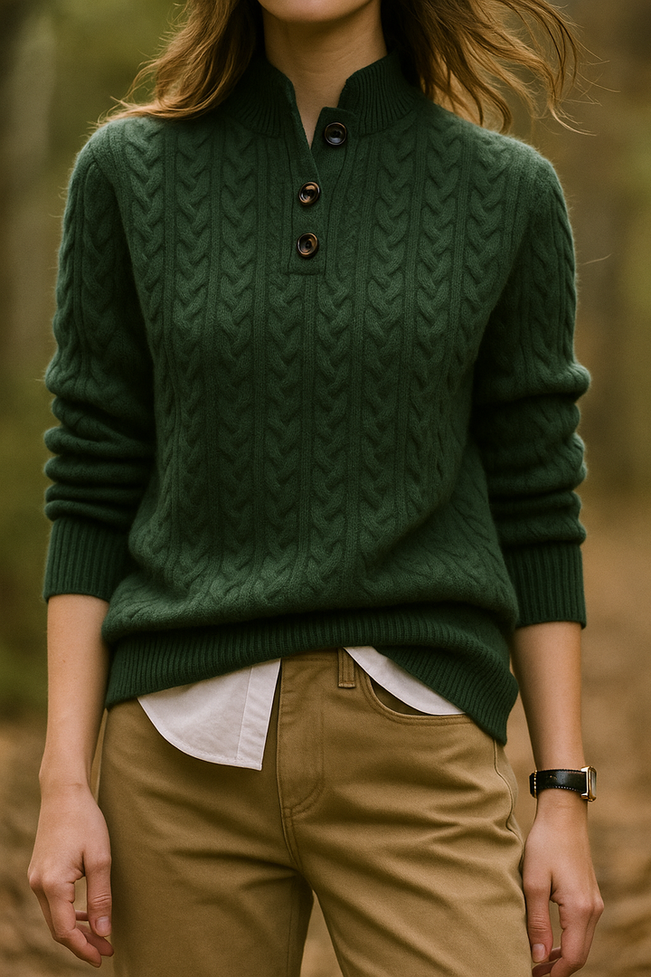 Jade | Cable Knit Button Wool Sweater