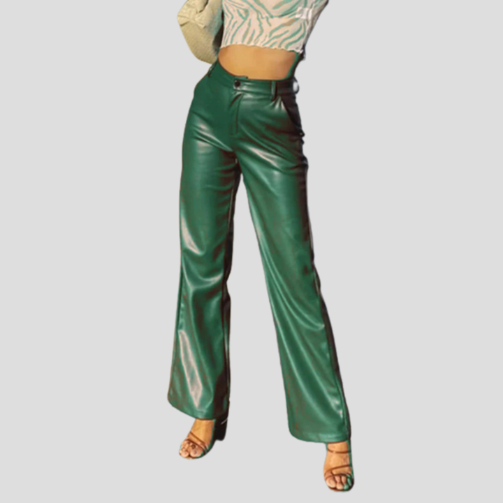 Womens wide leg faux leather pants, view 3