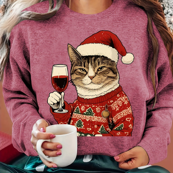 Vera | Christmas Sweaters Women Relaxed Fit Cat Print Sweatshirt