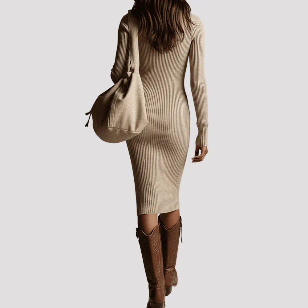 Womens ribbed knit polo sweater maxi dress, view 2