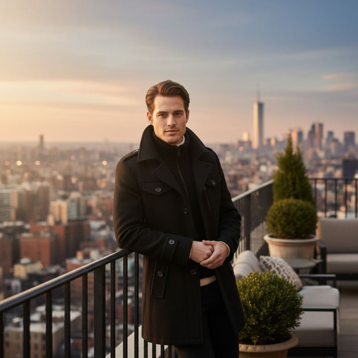 Frank | Mens Fitted Wool Blend Peacoat