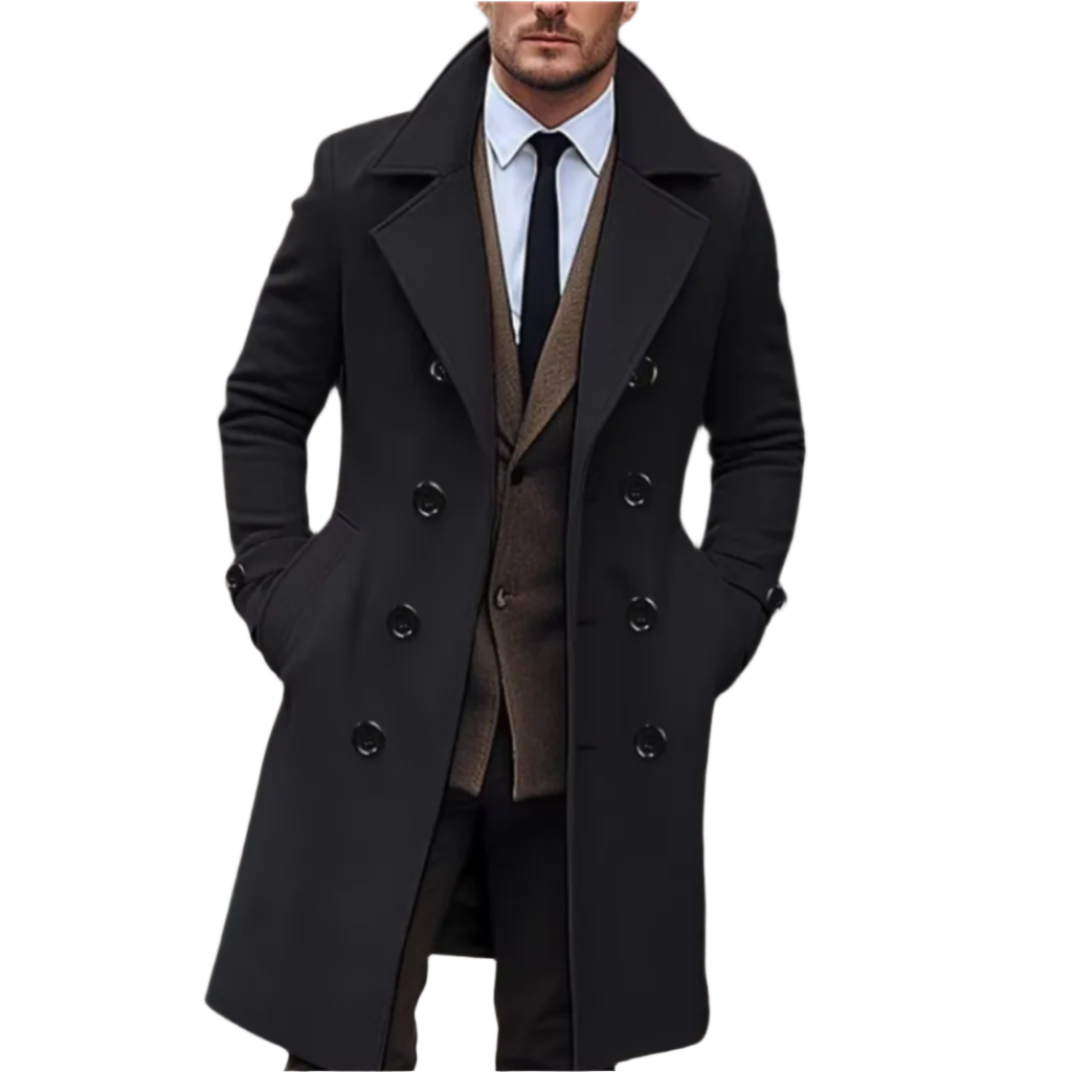 Glen | Mens Double-Breasted Wool Blend Overcoat