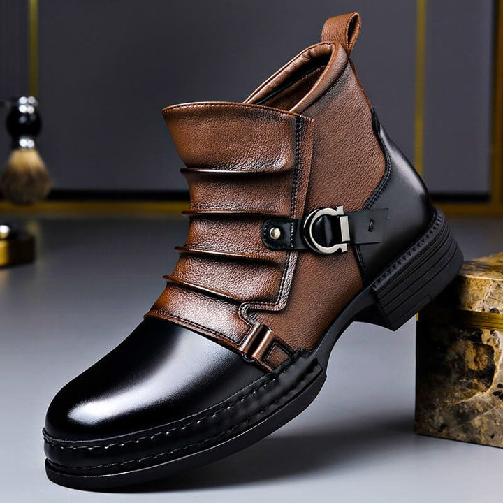 Mens buckle leather ankle boots, view 2