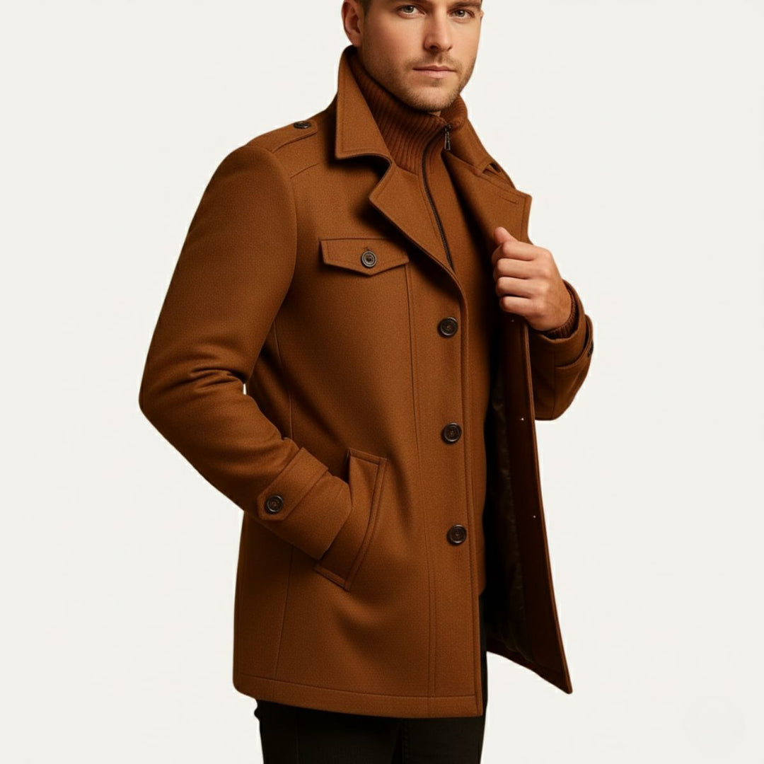 Frank | Mens Fitted Wool Blend Peacoat