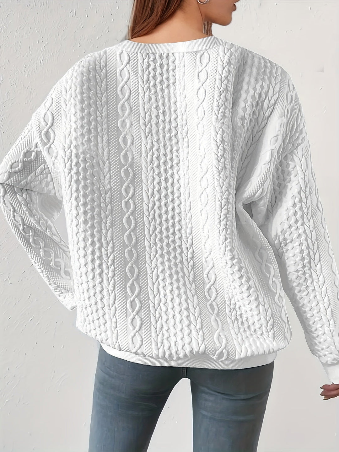 Womens oversized cable knit sweatshirt, view 3