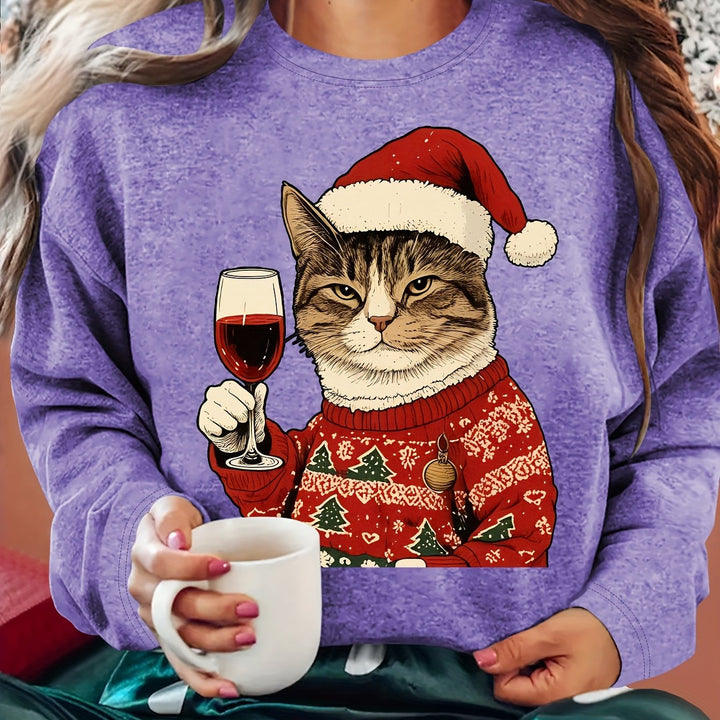 Vera | Christmas Sweaters Women Relaxed Fit Cat Print Sweatshirt