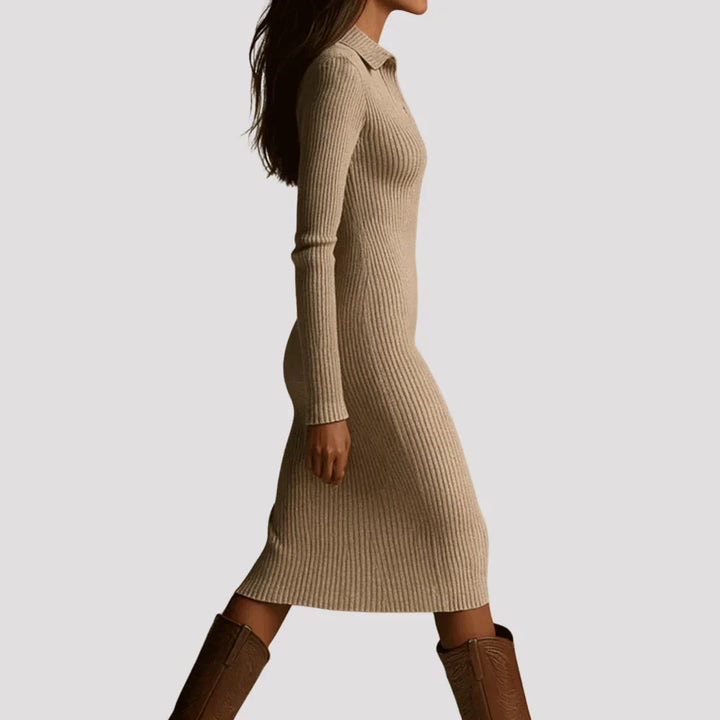 Womens ribbed knit polo sweater maxi dress, view 3