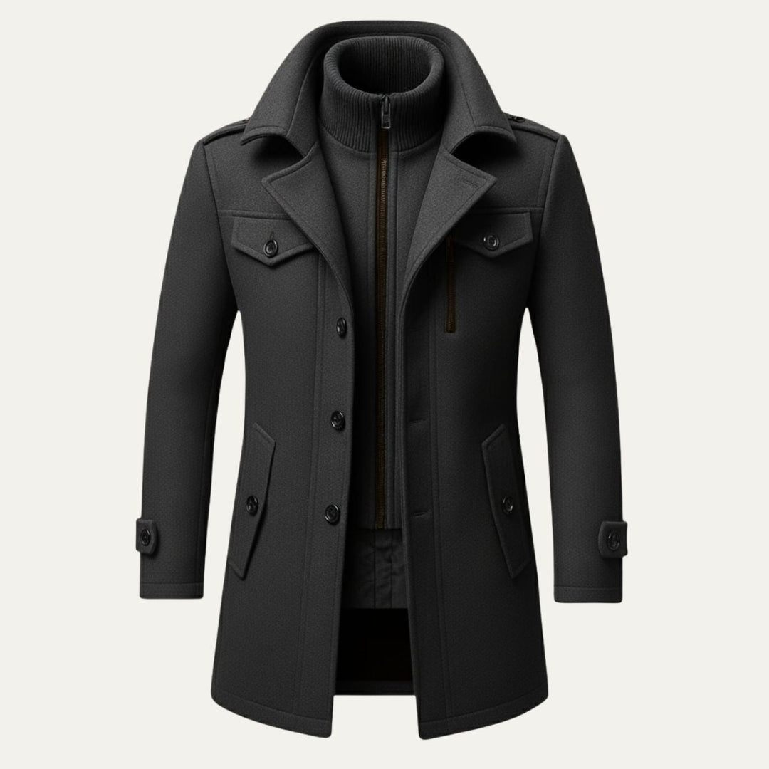 Frank | Mens Fitted Wool Blend Peacoat