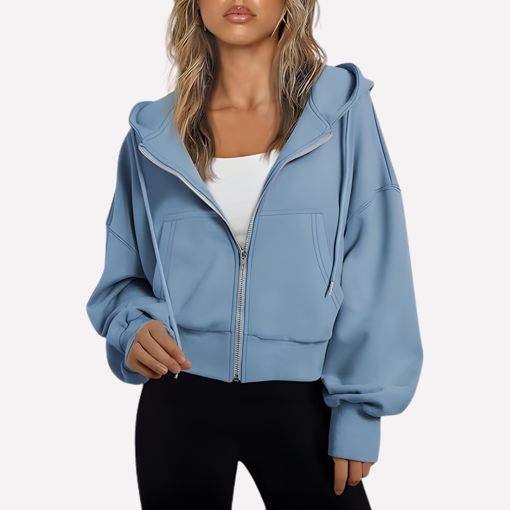 Shelby | Zip Up Cropped Long Sleeve Relaxed Hoodie