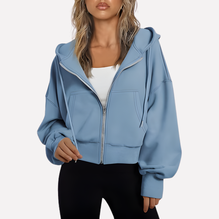 Shelby | Zip Up Cropped Long Sleeve Relaxed Hoodie