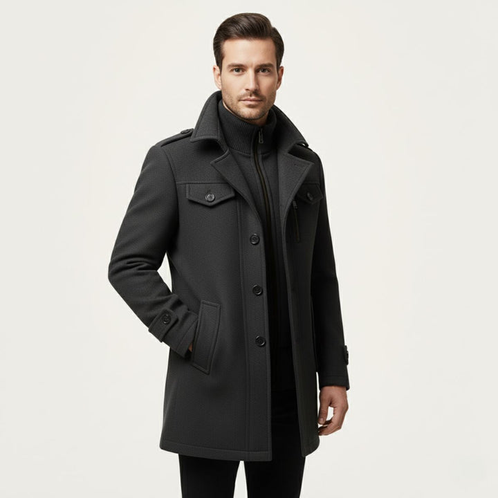 Frank | Mens Fitted Wool Blend Peacoat
