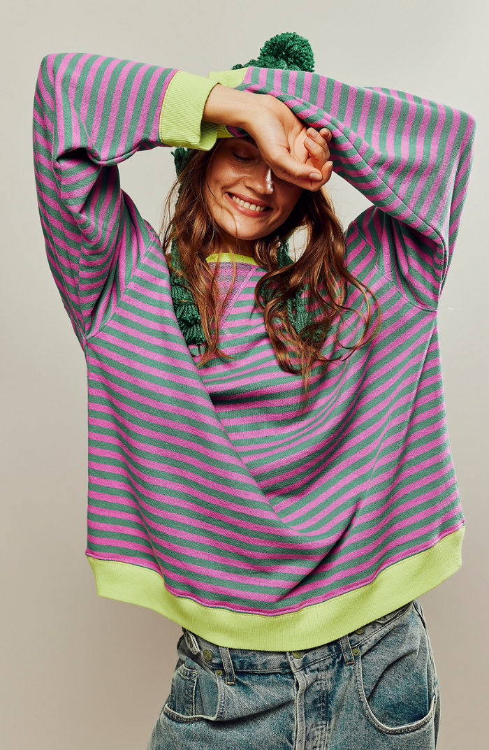 Womens oversized striped sweatshirt, view 1